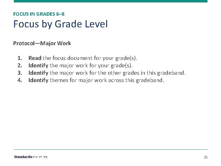 FOCUS IN GRADES 6– 8 Focus by Grade Level Protocol—Major Work 1. 2. 3.