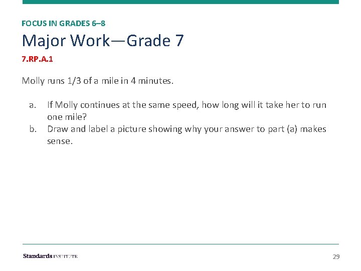FOCUS IN GRADES 6– 8 Major Work—Grade 7 7. RP. A. 1 Molly runs