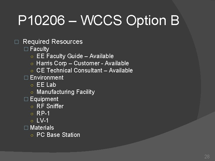 P 10206 – WCCS Option B � Required Resources � Faculty ○ EE Faculty