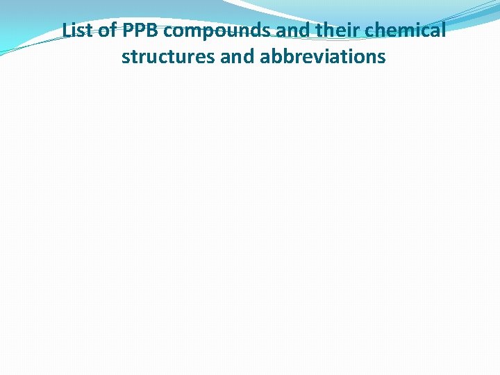 List of PPB compounds and their chemical structures and abbreviations 