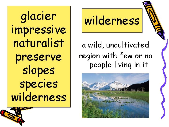 glacier impressive naturalist preserve slopes species wilderness a wild, uncultivated region with few or