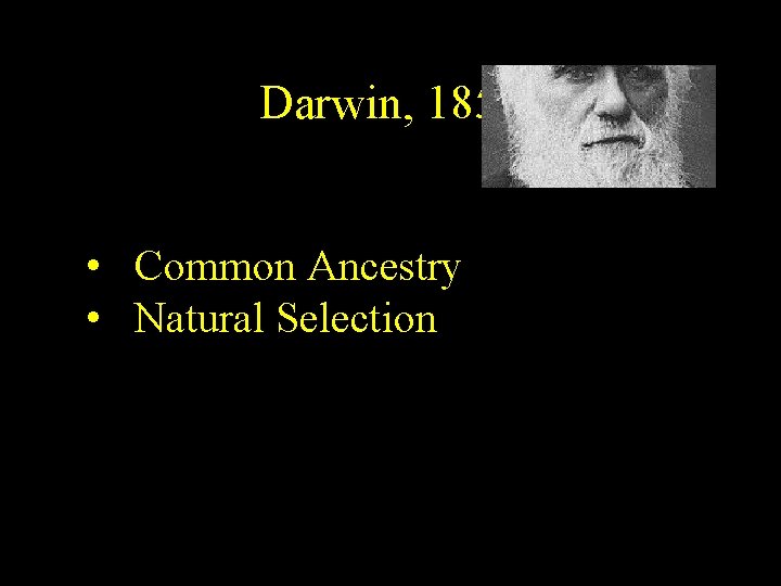 Darwin, 1858 • Common Ancestry • Natural Selection 