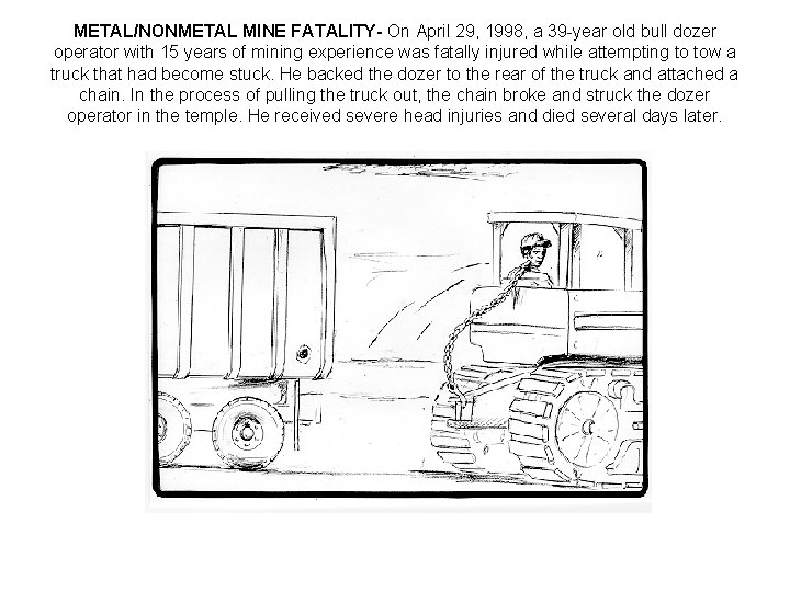 METAL/NONMETAL MINE FATALITY- On April 29, 1998, a 39 -year old bull dozer operator