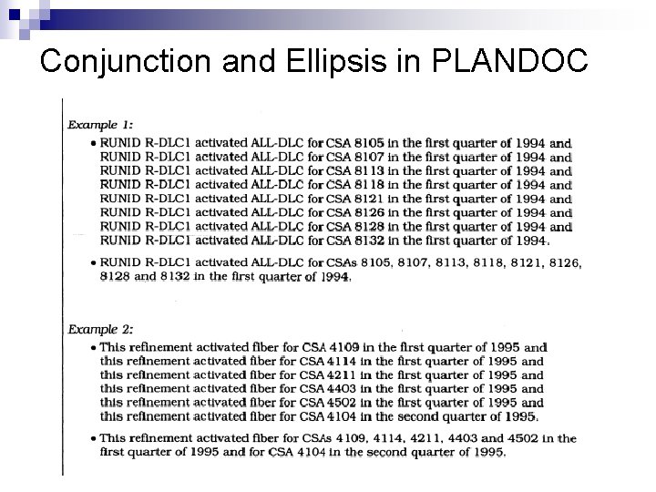 Conjunction and Ellipsis in PLANDOC 