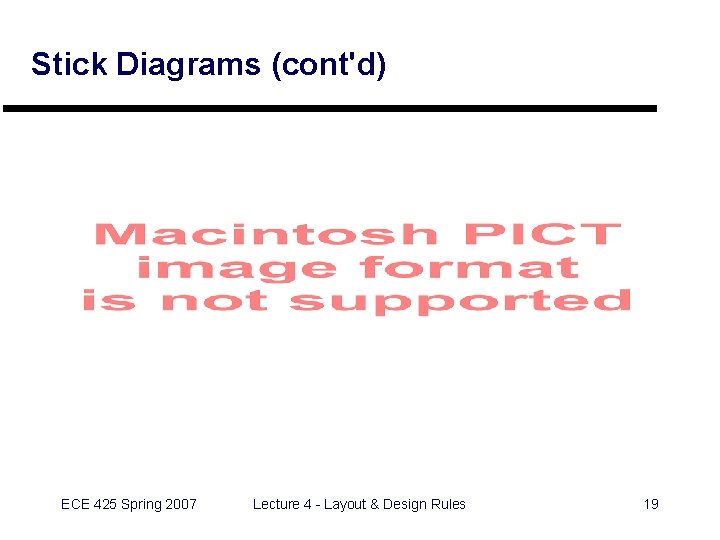 Stick Diagrams (cont'd) ECE 425 Spring 2007 Lecture 4 - Layout & Design Rules