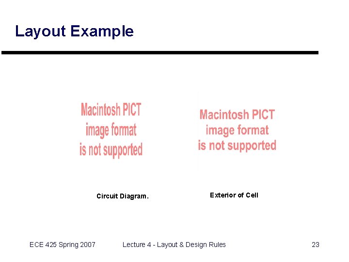 Layout Example Circuit Diagram. ECE 425 Spring 2007 Exterior of Cell Lecture 4 -