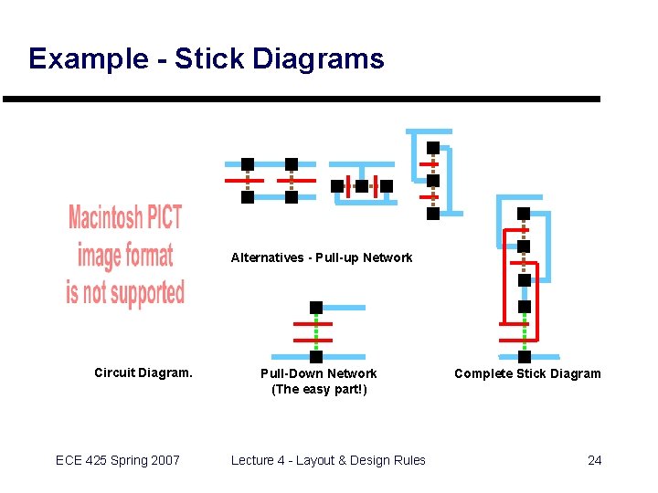 Example - Stick Diagrams Alternatives - Pull-up Network Circuit Diagram. ECE 425 Spring 2007