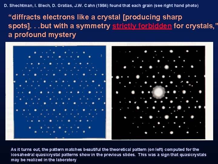 D. Shechtman, I. Blech, D. Gratias, J. W. Cahn (1984) found that each grain