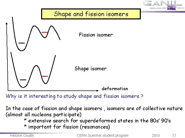 Shape and fission isomers Fission isomer Shape isomer deformation Why is it interesting to Shape and fission isomers Fission isomer Shape isomer deformation Why is it interesting to