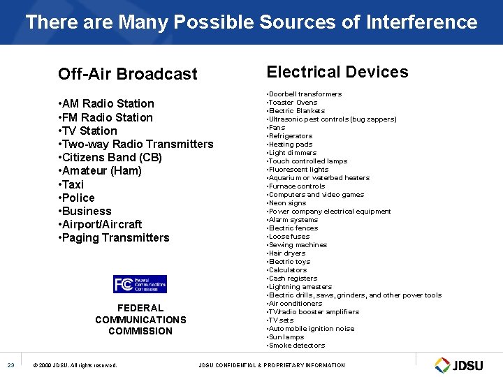 There are Many Possible Sources of Interference Electrical Devices Off-Air Broadcast • AM Radio