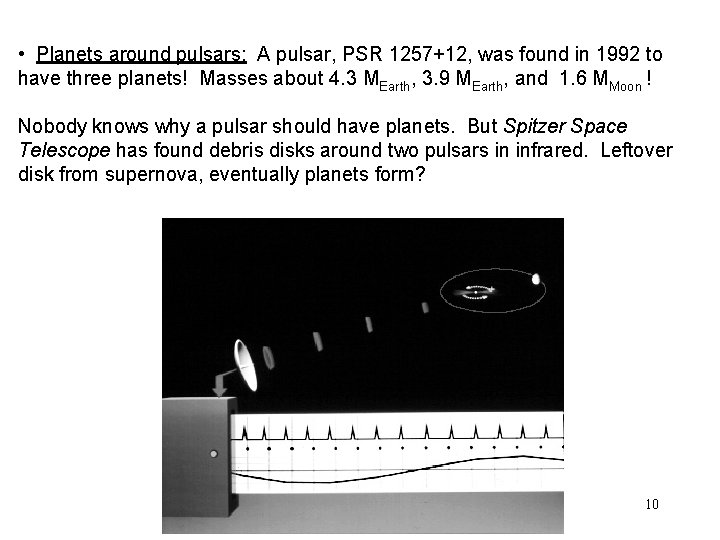  • Planets around pulsars: A pulsar, PSR 1257+12, was found in 1992 to