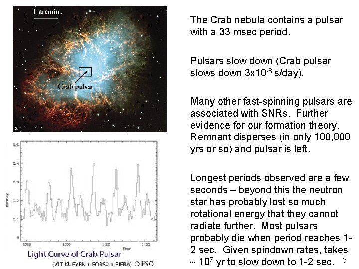 The Crab nebula contains a pulsar with a 33 msec period. Pulsars slow down