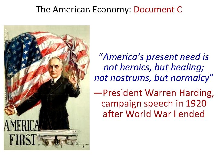 The American Economy: Document C “America’s present need is not heroics, but healing; not