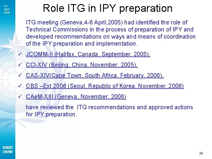 IPY 2007 2008 Role ITG in IPY preparation ITG meeting (Geneva, 4 -6 April,