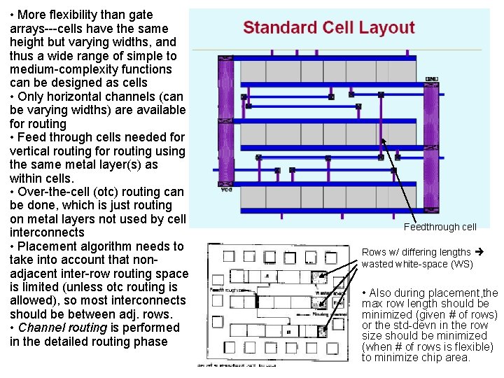 • More flexibility than gate arrays---cells have the same height but varying widths, • More flexibility than gate arrays---cells have the same height but varying widths,