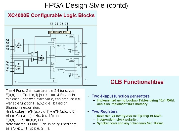 FPGA Design Style (contd) The H Func. Gen. can take the 2 4 -func. FPGA Design Style (contd) The H Func. Gen. can take the 2 4 -func.