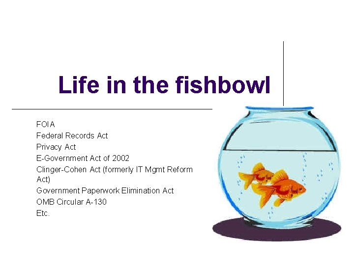 Life in the fishbowl FOIA Federal Records Act Privacy Act E-Government Act of 2002