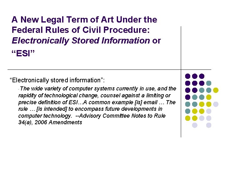 A New Legal Term of Art Under the Federal Rules of Civil Procedure: Electronically A New Legal Term of Art Under the Federal Rules of Civil Procedure: Electronically