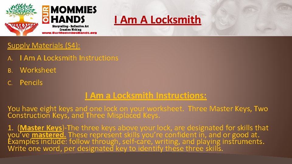 I Am A Locksmith Supply Materials (S 4): A. I Am A Locksmith Instructions