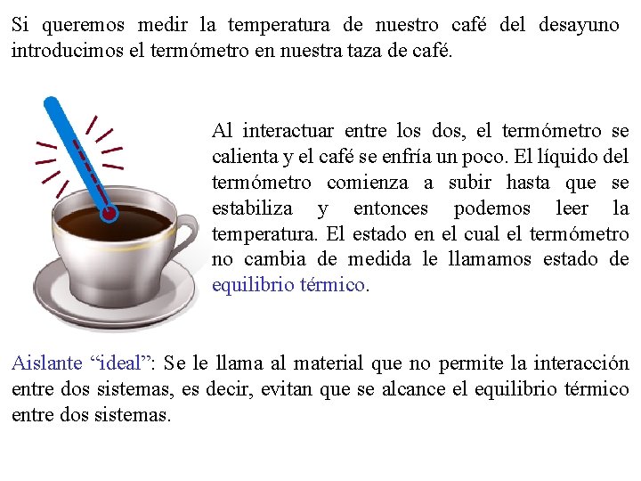 Si queremos medir la temperatura de nuestro café del desayuno introducimos el termómetro en