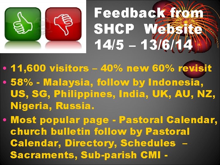 Feedback from SHCP Website 14/5 – 13/6/14 • 11, 600 visitors – 40% new