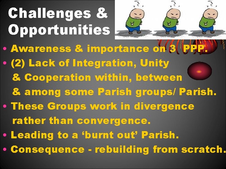 Challenges & Opportunities • Awareness & importance on 3 PPP. • (2) Lack of