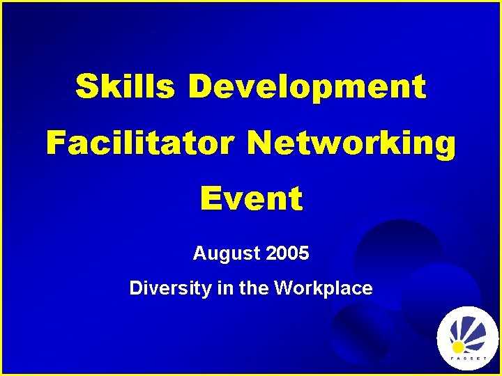 Skills Development Facilitator Networking Event August 2005 Diversity in the Workplace 