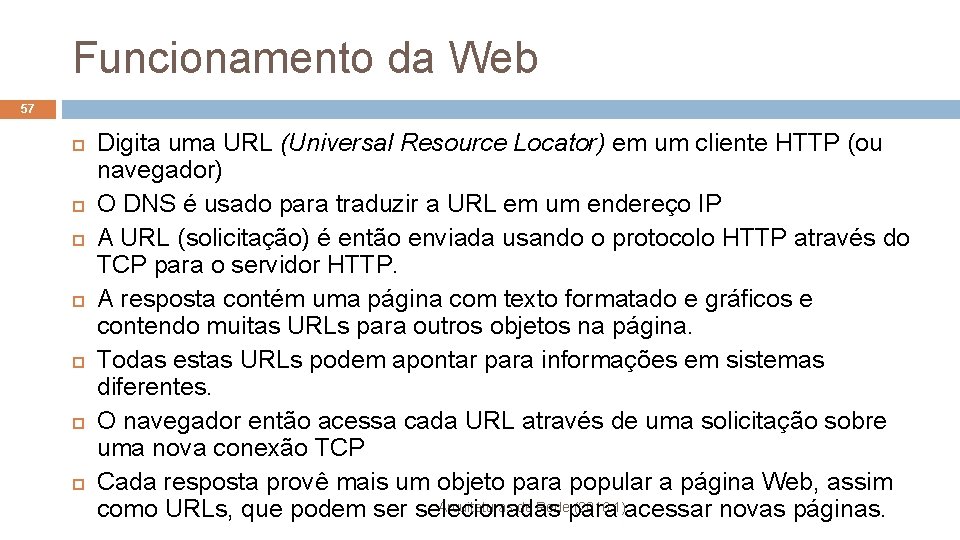 Funcionamento da Web 57 Digita uma URL (Universal Resource Locator) em um cliente HTTP