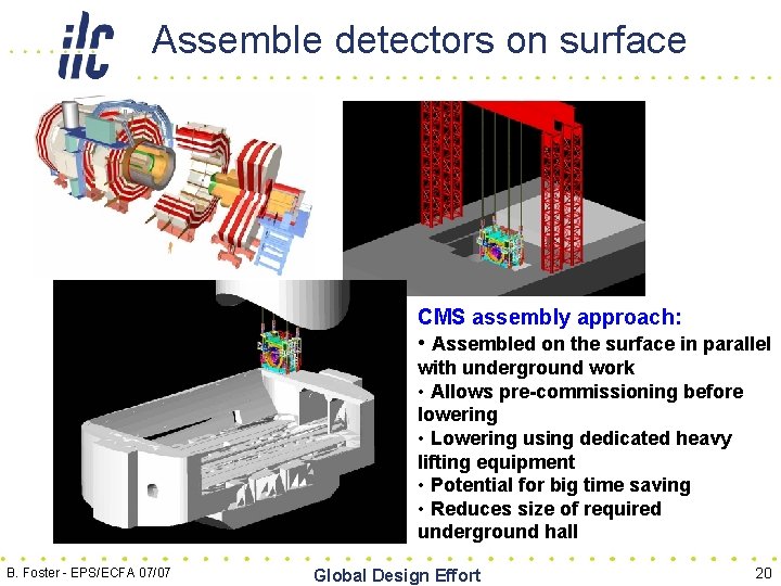 Assemble detectors on surface CMS assembly approach: • Assembled on the surface in parallel