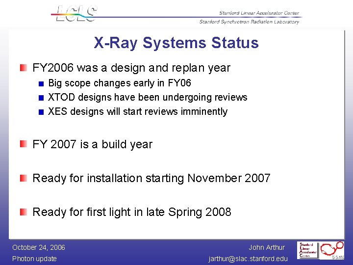 X-Ray Systems Status FY 2006 was a design and replan year Big scope changes