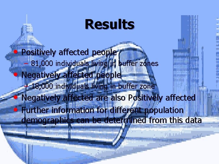 Results • Positively affected people – 81, 000 individuals living in buffer zones •