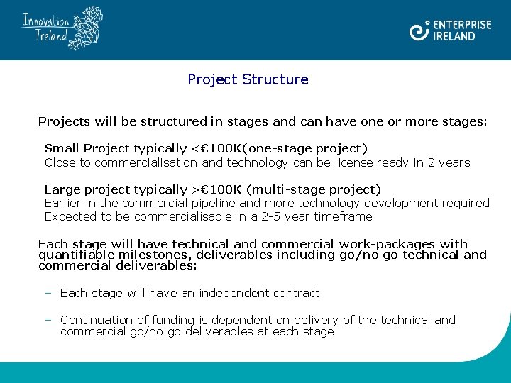 Project Structure Projects will be structured in stages and can have one or more