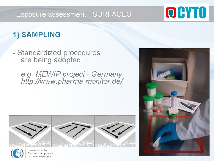 Exposure assessment - SURFACES 1) SAMPLING - Standardized procedures are being adopted e. g.