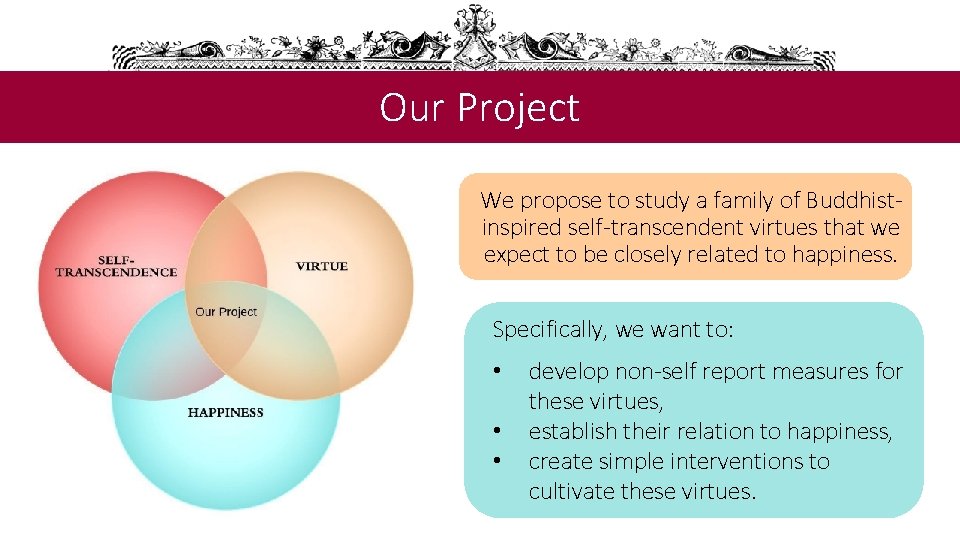 Our Project We propose to study a family of Buddhistinspired self-transcendent virtues that we