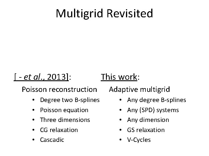 Multigrid Revisited [ - et al. , 2013]: Poisson reconstruction • • • Degree