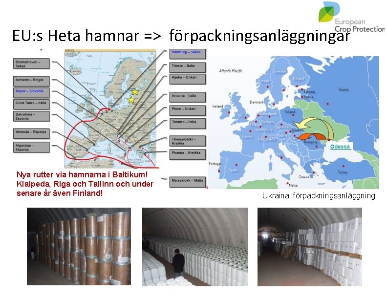 EU: s Heta hamnar => förpackningsanläggningar Nya rutter via hamnarna i Baltikum! Klaipeda, Riga