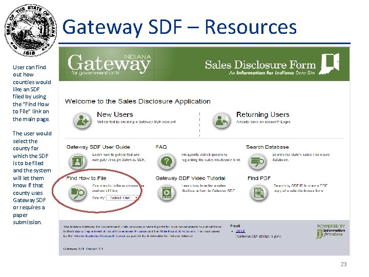 Gateway SDF – Resources User can find out how counties would like an SDF