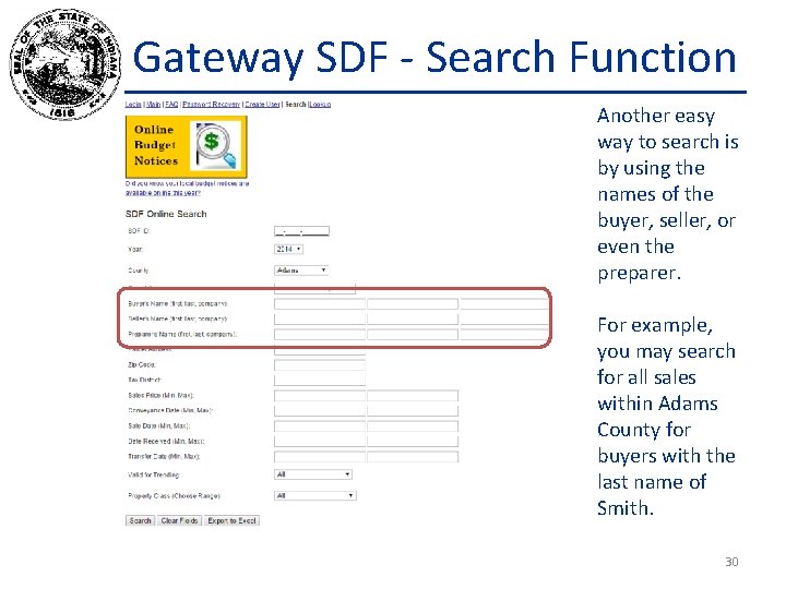 Gateway SDF - Search Function Another easy way to search is by using the