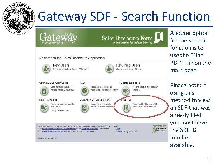 Gateway SDF - Search Function Another option for the search function is to use