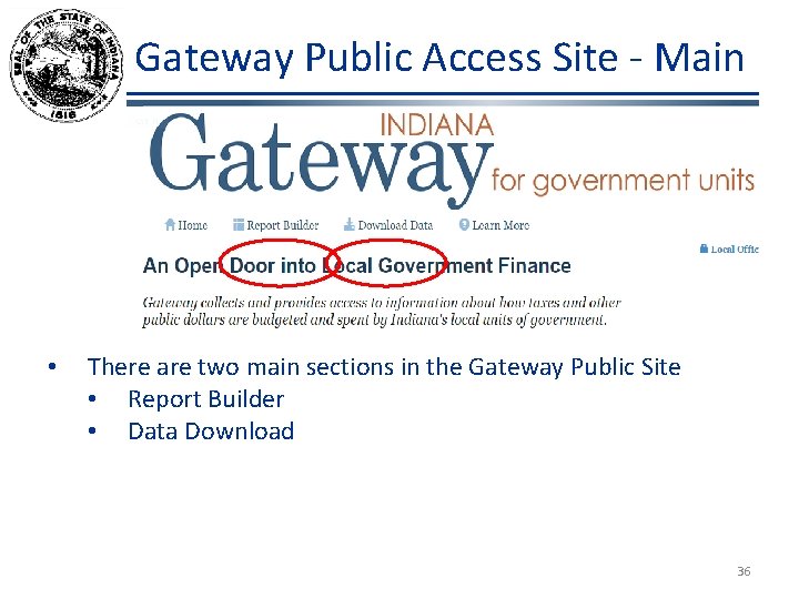 Gateway Public Access Site - Main • There are two main sections in the