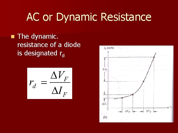 AC or Dynamic Resistance n The dynamic. resistance of a diode is designated rd