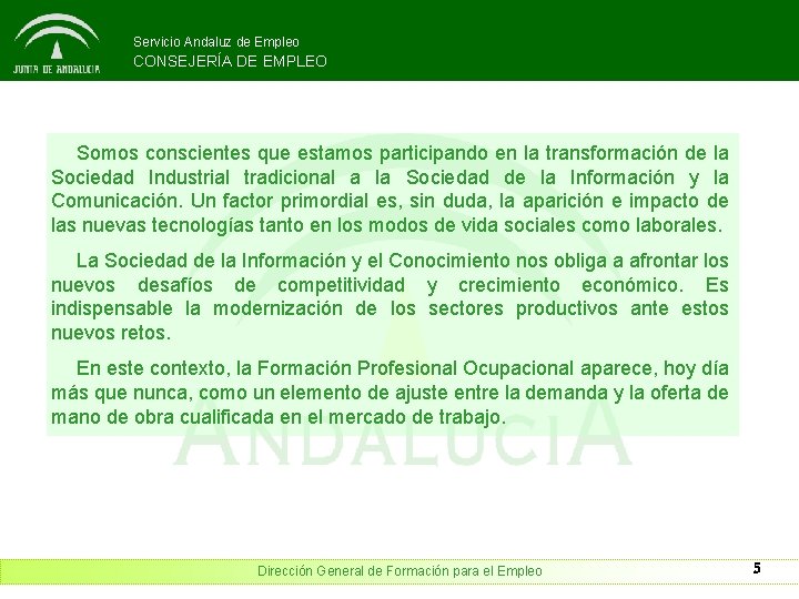 Servicio Andaluz de Empleo CONSEJERÍA DE EMPLEO Somos conscientes que estamos participando en la