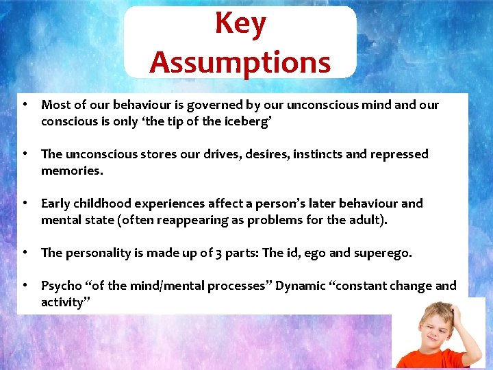 Key Assumptions • Most of our behaviour is governed by our unconscious mind and