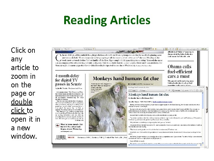 Reading Articles Click on any article to zoom in on the page or double