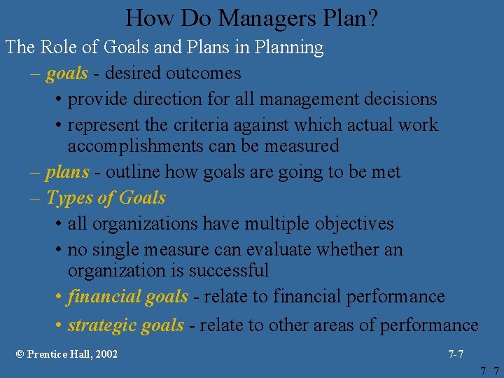 How Do Managers Plan? The Role of Goals and Plans in Planning – goals