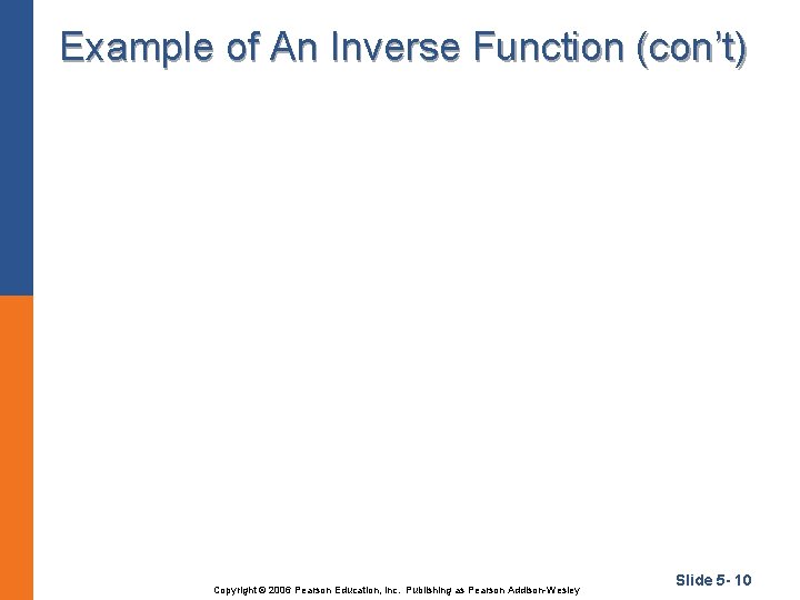 Example of An Inverse Function (con’t) Copyright © 2006 Pearson Education, Inc. Publishing as