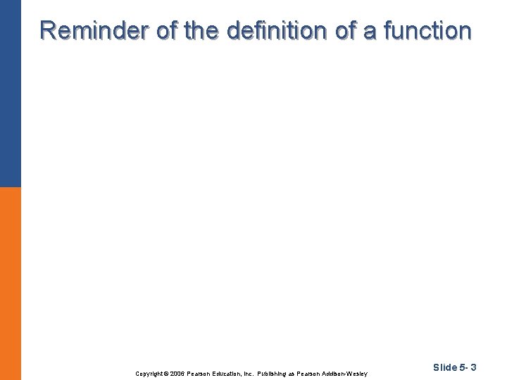 Reminder of the definition of a function Copyright © 2006 Pearson Education, Inc. Publishing