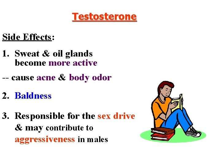 Testosterone Side Effects: 1. Sweat & oil glands become more active -- cause acne