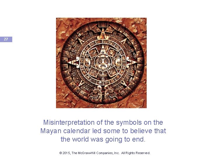 27 Misinterpretation of the symbols on the Mayan calendar led some to believe that