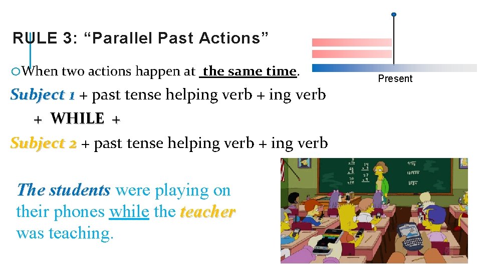 RULE 3: “Parallel Past Actions” o. When two actions happen at the same time.